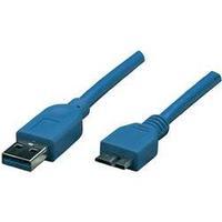 USB 3.0 Cable [1x USB 3.0 connector A - 1x USB 3.0 connector Micro B] 2 m Blue gold plated connectors, UL-approved Manha