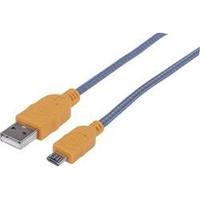 USB 2.0 Cable [1x USB 2.0 connector A - 1x USB 2.0 connector Micro B] 1 m Orange, Blue gold plated connectors, Fabric sl