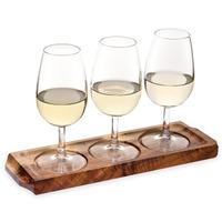Utopia Acacia Wood Wine Flight with Wine Glasses