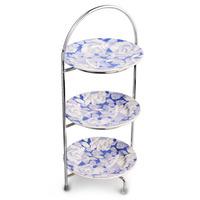 Utopia Chrome 3 Tier Cake Stand 39cm with Grace Plates 17cm