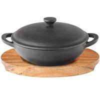 utopia cast iron mini wok with lid amp round acacia wood board