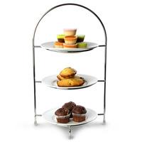 Utopia Chrome 3 Tier Cake Plate Stand 15.5inch / 39cm with 17cm Plates