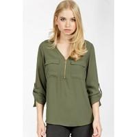 UTILITY POCKET ZIP FRONT BLOUSE