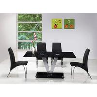 V Black Glass Dining Set And 6 G614 Full Dining Chairs