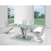 V Frosted Glass Dining Table And 6 Z Dining Chairs