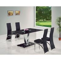 V Black Glass Dining Table And 6 G501 Dining Chairs