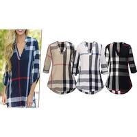 V-Neck Checked Blouse - 4 Colours