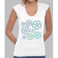 v-neck t-shirt female blue flowers