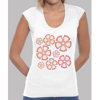 v-neck t-shirt female red flowers