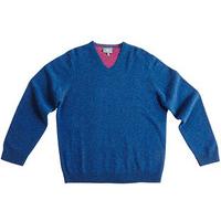 V-neck Lambswool Jumper, Blue, Size XL, Lambswool