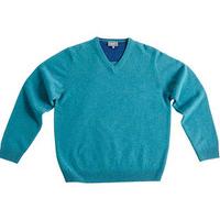 V-neck Lambswool Jumper, Peacock, Size XL, Lambswool