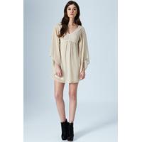 V-Neck Trim Chiffon Sleeve Dress