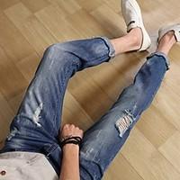 V Sign nine points jeans 2017 men#39;s Korean fashion men#39;s pants feet tide hole nine points trousers