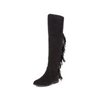 V by Very Suki Suede Over The Knee Flat Tassle Boot Black