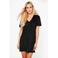 V Neck Slinky Shift Dress - black