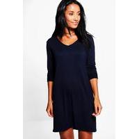 V Neck T-Shirt Shift Dress - midnight