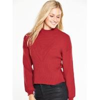 V By Very Blouson Sleeve Crop Rib Jumper