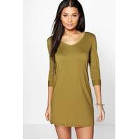 V Neck T-Shirt Shift Dress - olive