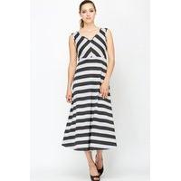 v neck striped maxi dress