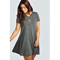 V Neck Swing Dress - charcoal