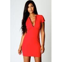 V Neck Cap Sleeve Bodycon Dress - red