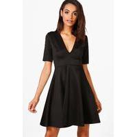 v neck skater dress black