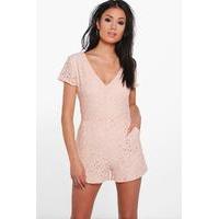 V Neck All Over Lace Playsuit - blush