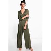 V Neck Jersey Jumpsuit - khaki