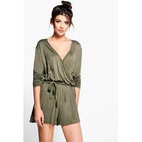 V Front Wrap Teddy - khaki