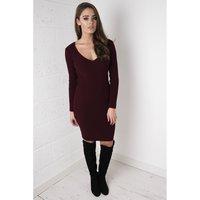 v neck jumper dress in maroon