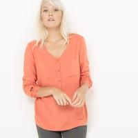 V-Neck Loose-Fit Blouse with Small Pocket