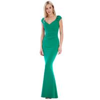 V-Neck Pleated Maxi Dress - Emerald
