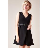 v neck mini dress with embellished belt black