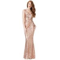 V Neck Sequin Maxi Dress with Bow Detail - Champagne