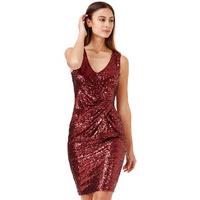 V Neck Sequin Midi Dress with Bow Detail - Wine