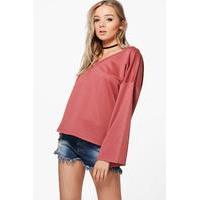 V Neck Oversized Sweatshirt - terracotta