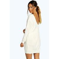 V Back Jumper Mini Dress - cream