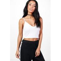 V Neck Basic Crop - white