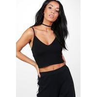 V Neck Basic Crop - black