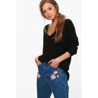 v neck distressed jumper black