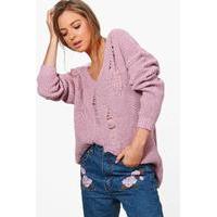 V-Neck Distressed Jumper - lilas