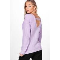 v back fisherman jumper lilac