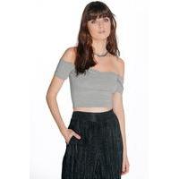 V Neck Bardot Crop Top - grey