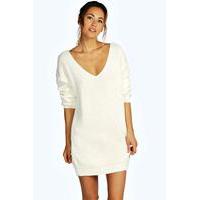 v neck jumper mini dress cream