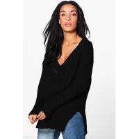 V-Neck Oversized Jumper Tunic - black