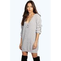 V Neck Jumper Mini Dress - grey