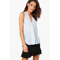 V-Neck Sleeveless Blouse - blue