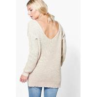 V Back Oversized Jumper - stone