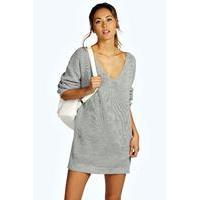 V Neck Jumper Mini Dress - silver