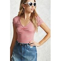 V-Neck Ribbed Stripe Top